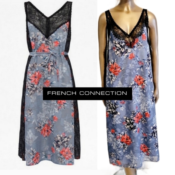 NWT French Connection Cateline Devore Floral Slip Midi Dress Sz 8 - Picture 1 of 16
